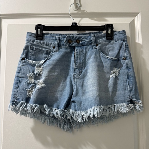 Amazon Pants - Amazon Frayed Hem Jean Shorts in Light Blue